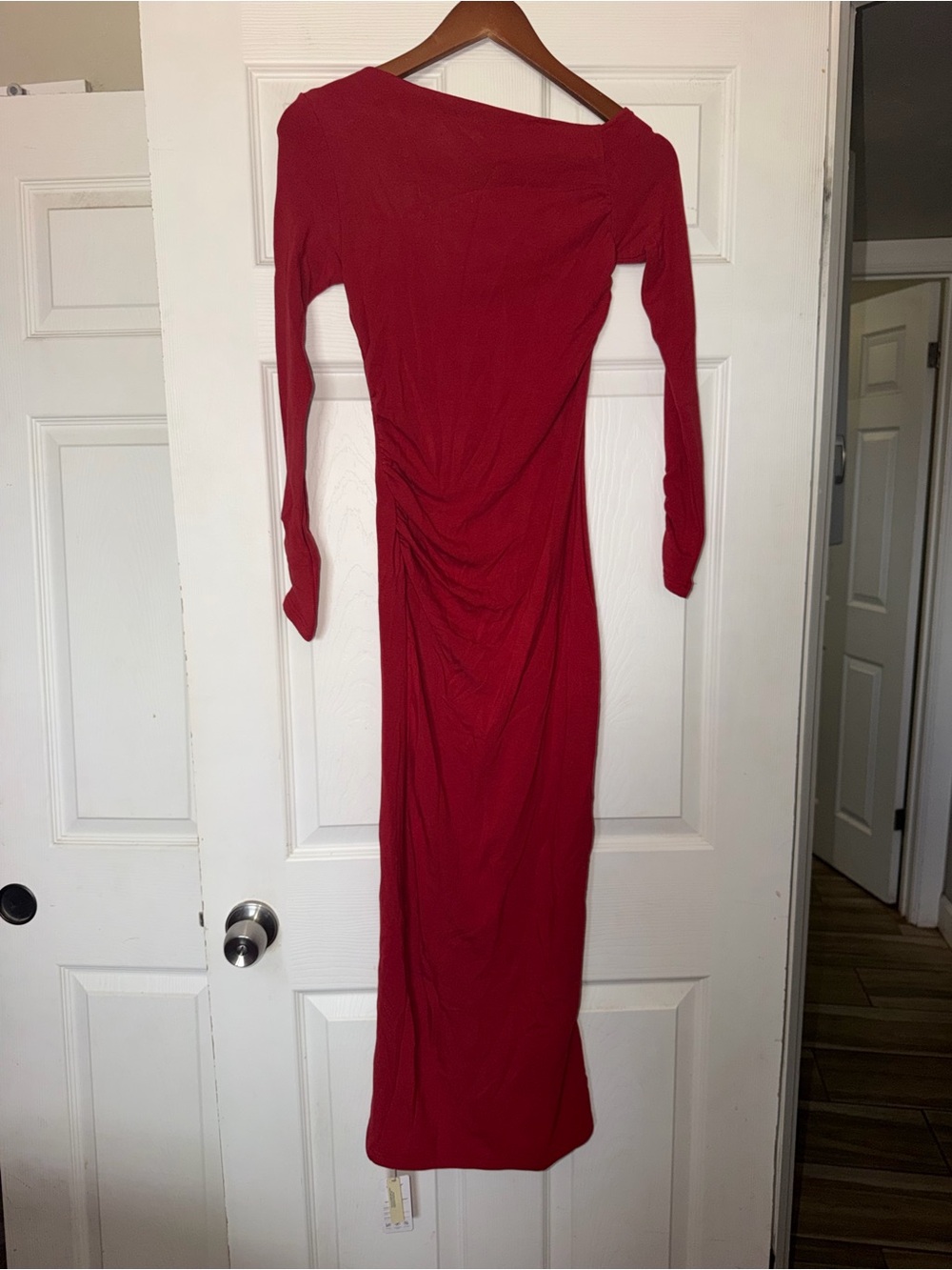 OGL Slanted Shoulder Red Dress with Ruching